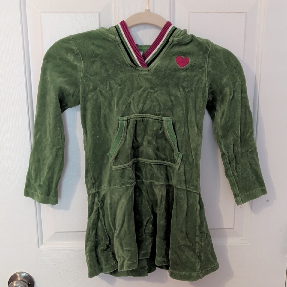 Velvet Green Hooded Dress with Heart Accent